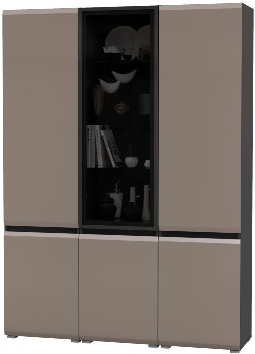 Сидней 13.200 Шкаф 2 штуки + Шкаф-витрина 13.201, корпус: антрацит/фасады: МДФ веллюто капучино/стекло