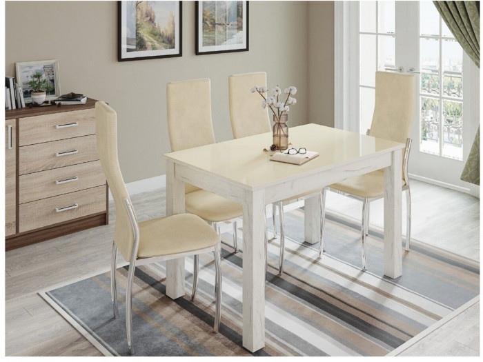 Стол обеденный Норман 1200х800 дуб крафт белый/лакобиль ваниль