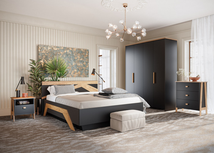 Кровать полутороспальная 120х200 "Скандинавия" с щитовым основанием - Антрацит/Дуб наварра