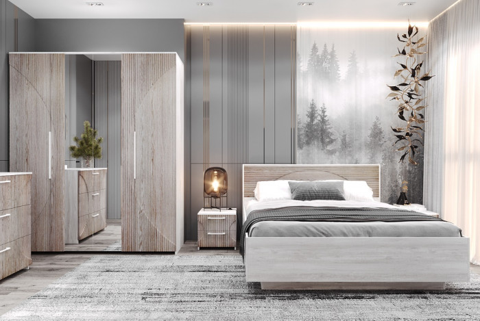 Шкаф 4-х дверный "Монтале" - Бетон пайн светлый/Астана роузвуд