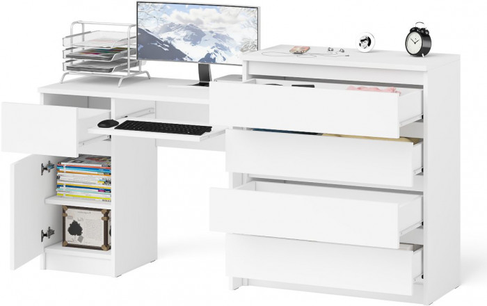 Мори Стол компьютерный МС-1 левый + Комод МК800.4, цвет белый, ШхГхВ 170,4х50х94 см., выдвижной ящик слева, НЕ универсальная сборка