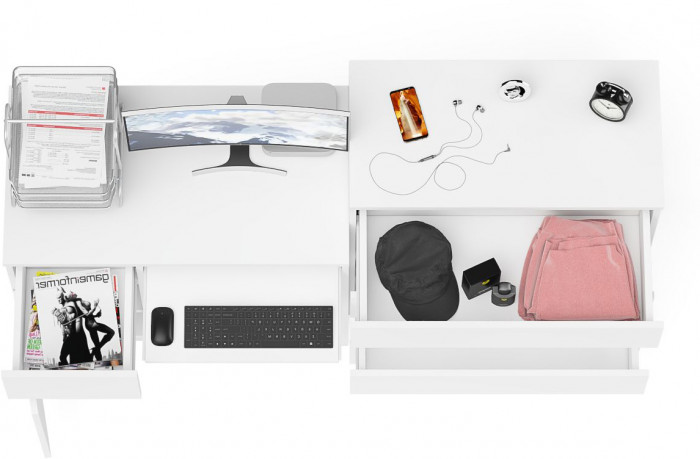 Мори Стол компьютерный МС-1 левый + Комод МК800.4, цвет белый, ШхГхВ 170,4х50х94 см., выдвижной ящик слева, НЕ универсальная сборка