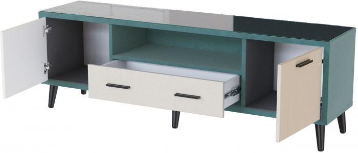 Тумба ТВ интерьерная 1,6 Ланс бирюза/мдф клен кремовый