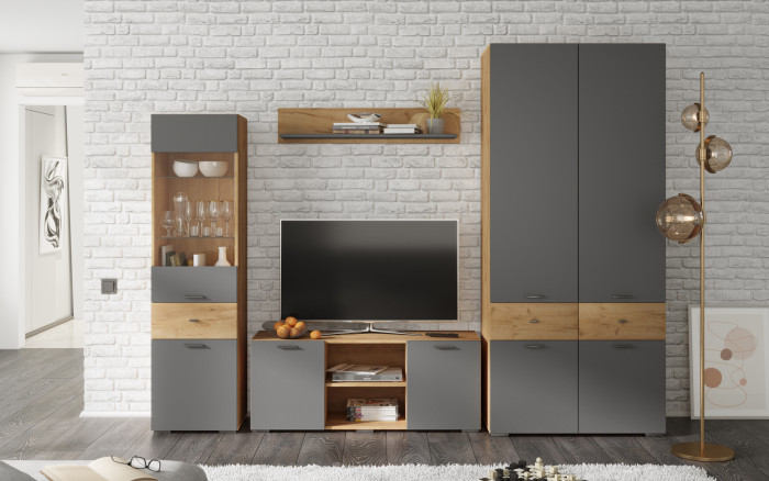 Модульная гостиная Дублин, набор №1, Дуб крафт золотой/Графит серый