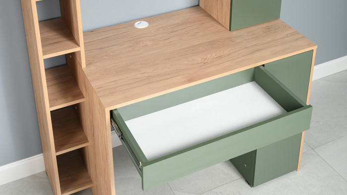 компьютерный стол Комфорт 12.71, гикори рокфорд натуральный/дымчатый зелёный