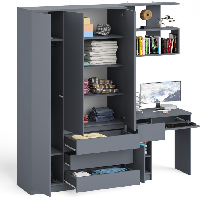 Мори компьютерный стол МС-1 левый + Шкаф МШ1200.1 + Полка 900, графит