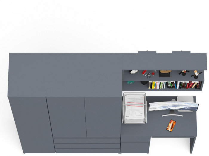 Мори компьютерный стол МС-1 левый + Шкаф МШ1200.1 + Полка 900, графит