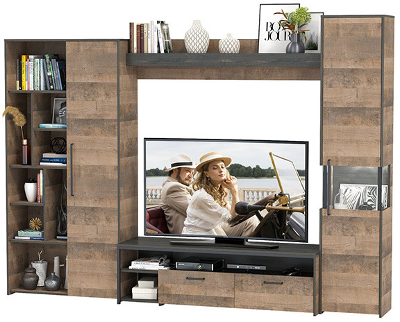 Трувор Гостиная 019, цвет дуб гранж песочный/интра, ШхГхВ 287,6х45,4х210 см., универсальная сборка