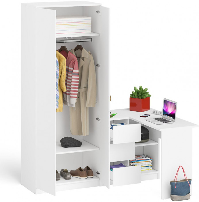 Мори Стол компьютерный МС-16 левый + Шкаф МШ800.1, цвет белый, ШхГхВ 204,8х84,9х209,6 см., выдвижные ящики слева, НЕ универсальная сборка