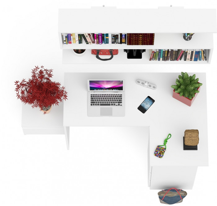 Мори Стол компьютерный МС-16 правый + Тумба ТМП400.1 + Полка 1200, цвет белый, ШхГхВ 164,8х84,9х209,6 см., НЕ универсальная сборка