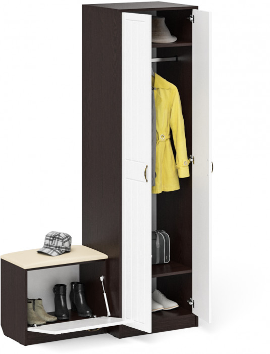 Прихожая П-6 Компоновка № 10, венге/фасады МДФ белое дерево фрезеровка прованс