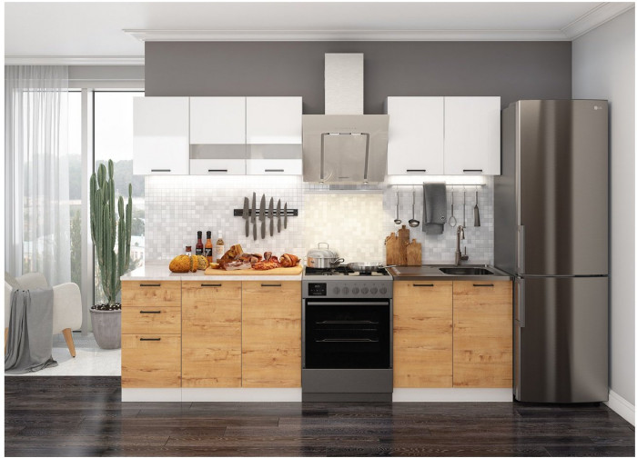 Кухонный гарнитур ЛДСП Дуся 2000, Белый бриллиант/Белый