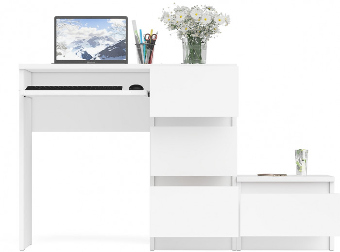 Мори Стол компьютерный МС-6 правый + Тумба ТМП400.1, цвет белый, ШхГхВ 130,4х50х76,6 см., выдвижные ящики справа, НЕ универсальная сборка