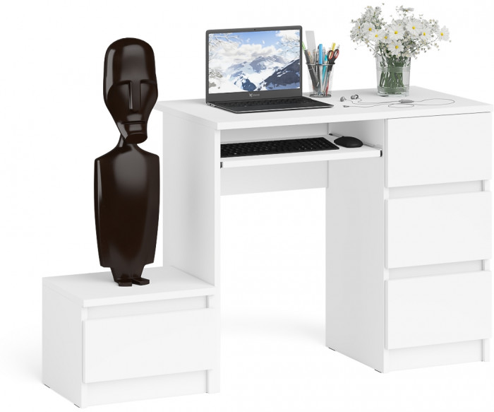Мори Стол компьютерный МС-6 правый + Тумба ТМП400.1, цвет белый, ШхГхВ 130,4х50х76,6 см., выдвижные ящики справа, НЕ универсальная сборка