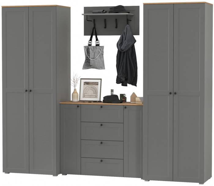 Остин Прихожая 27, цвет серый графит/дуб крафт золотой, ШхГхВ 280х54,3х229,6 см., универсальная сборка