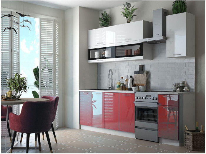 Кухня МДФ Техно 2000 Компоновка №2 (Белый, Белый глянец холодный/Мрамор темный)