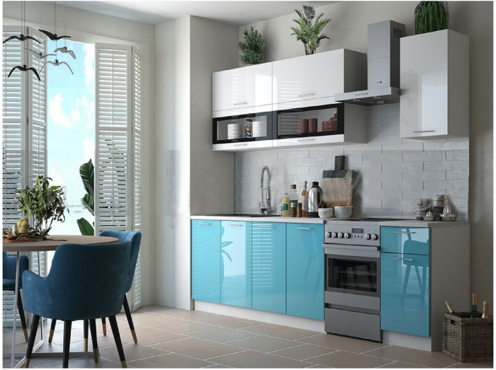 Кухня МДФ Техно 2000 Компоновка №2 (Белый, Белый глянец холодный/Мрамор темный)