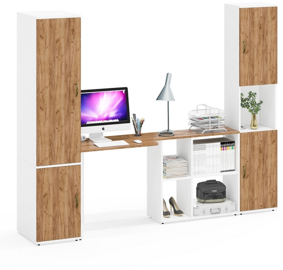 Лидер-8 Пенал МД 23Б + Стол + Пенал, белый шагрень/крафт золото