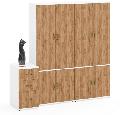 Лидер-8 Шкаф МД 20Б + Шкаф МД 20Б + Тумба МД 3.16, белый шагрень/крафт золото