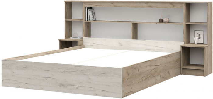КР 552 Бася ЛДСП кровать с закроватным модулем дуб крафт серый/дуб крафт белый