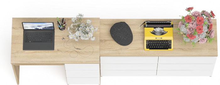 Мори компьютерный стол МС-6 правый + Комод МК1200.6, дуб сонома/белый