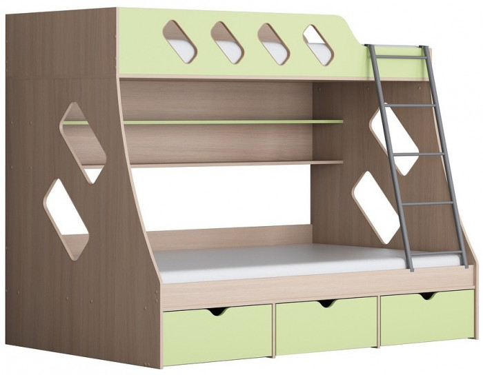 Дельта-20.01 Детская двухъярусная кровать с лестницей (Дуб молочный, Ясень шимо светлый)