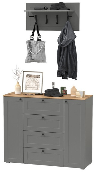 Остин 16.221 Комод + 15.12 Вешалка, серый графит/дуб крафт золотой