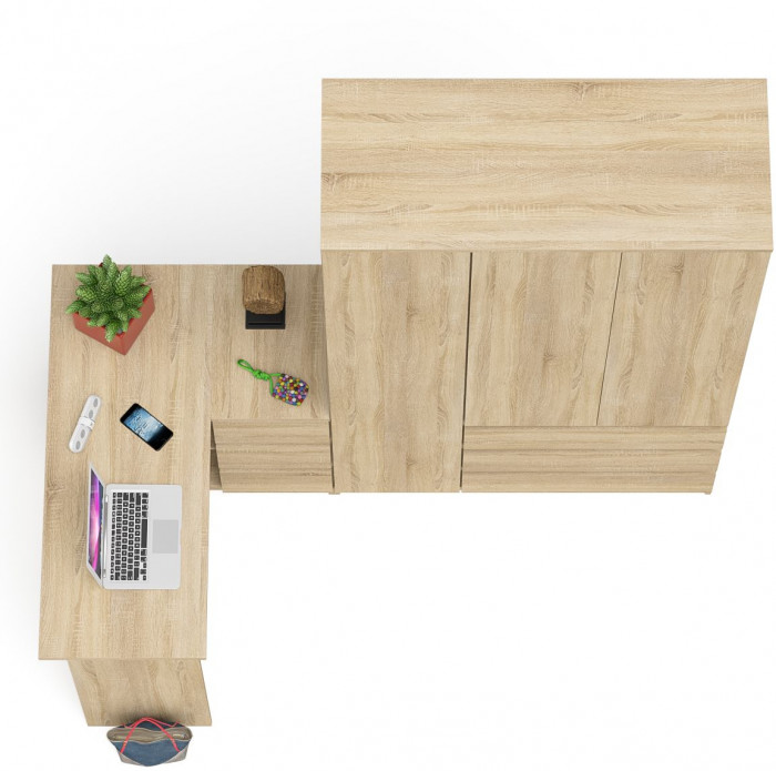 Мори Стол компьютерный МС-16 правый + Шкаф МШ1200.1, цвет дуб сонома, ШхГхВ 244,8х84,9х209,6 см., выдвижные ящики справа, НЕ универсальная сборка