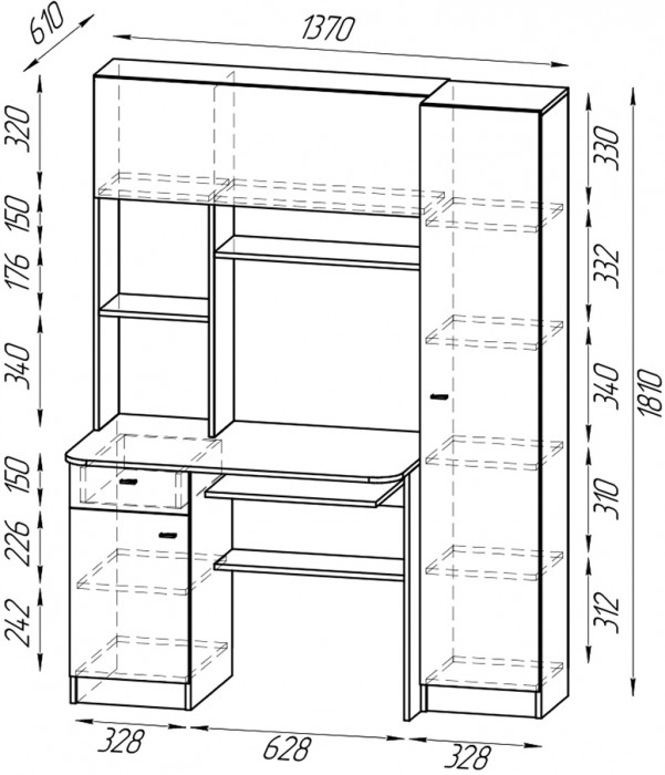 Стол рабочий 6-0603Мграф/бел Альфа, цвет графит/белый, ШхГхВ 137х61х181 см., универсальная сборка