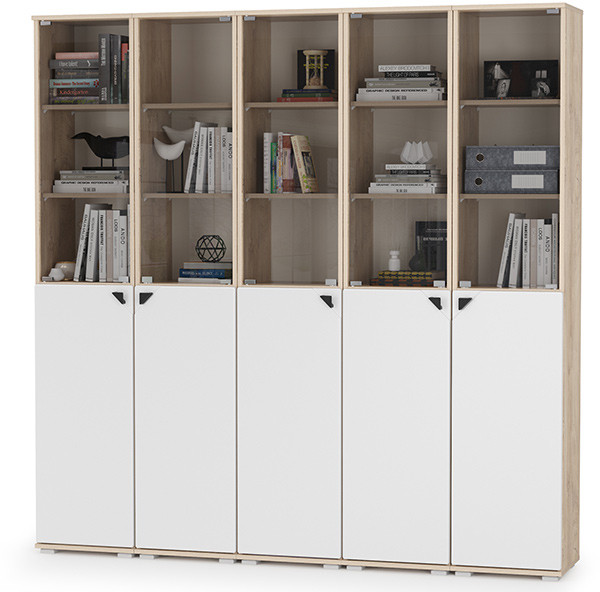 КР100 Бостон № 49, цвет дуб эндгрейн элегантный/фасады МДФ милк рикамо софт, 13.155+13.155+13.155+13.155+13.155, ШхГхВ 193х35,1х194,4 см., ун. сборка