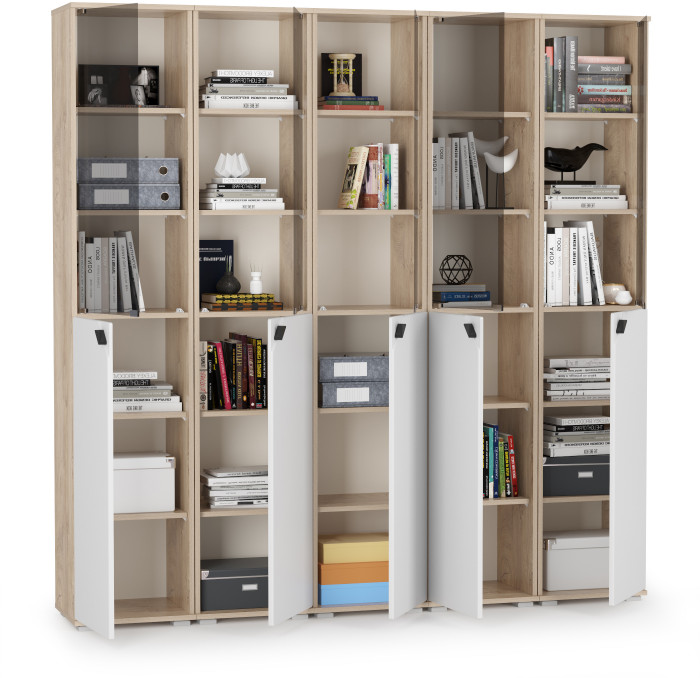 КР100 Бостон № 49, цвет дуб эндгрейн элегантный/фасады МДФ милк рикамо софт, 13.155+13.155+13.155+13.155+13.155, ШхГхВ 193х35,1х194,4 см., ун. сборка