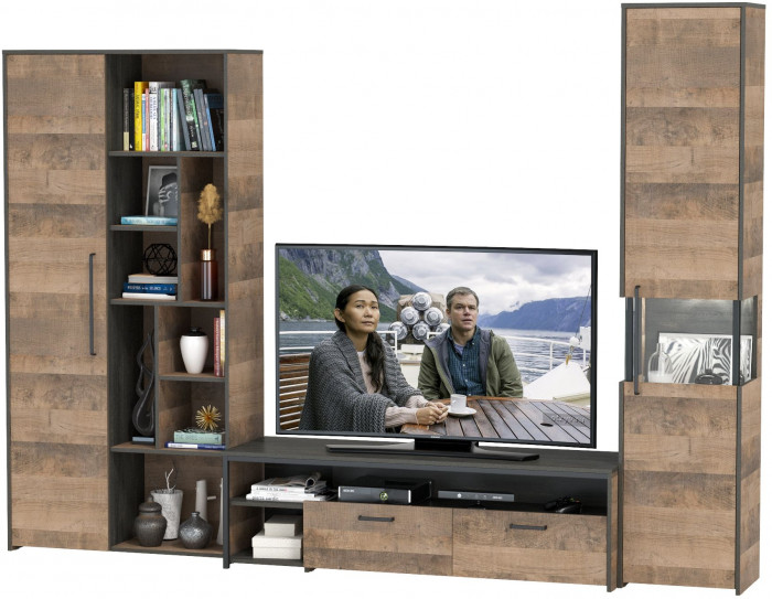 Трувор Гостиная 020, цвет дуб гранж песочный/интра, ШхГхВ 287,6х45,4х210 см., универсальная сборка