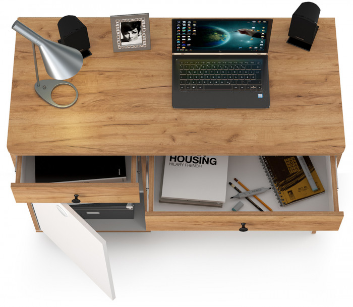 Вуди 12.42 Стол письменный, цвет белый премиум/дуб крафт золотой, ШхГхВ 110х52,7х78,4 см., универсальная сборка