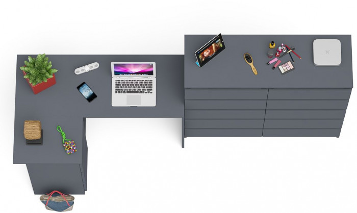 Мори Стол компьютерный МС-16 левый + Комод МК1200.10, цвет графит, ШхГхВ 244,8х84,9х115 см., выдвижные ящики слева, НЕ универсальная сборка