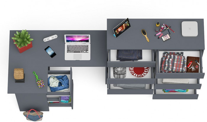 Мори Стол компьютерный МС-16 левый + Комод МК1200.10, цвет графит, ШхГхВ 244,8х84,9х115 см., выдвижные ящики слева, НЕ универсальная сборка