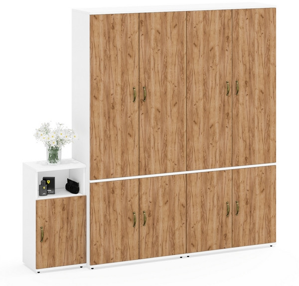 Лидер-8 Шкаф МД 20Б + Шкаф МД 20Б + Тумба МД 3.19, белый шагрень/крафт золото