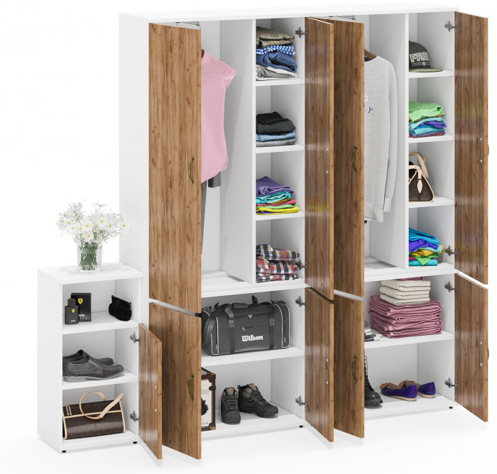 Лидер-8 Шкаф МД 20Б + Шкаф МД 20Б + Тумба МД 3.19, белый шагрень/крафт золото