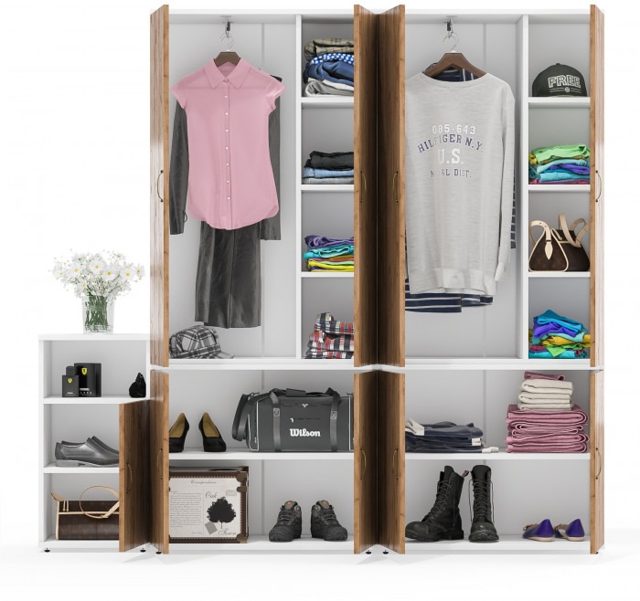 Лидер-8 Шкаф МД 20Б + Шкаф МД 20Б + Тумба МД 3.19, белый шагрень/крафт золото