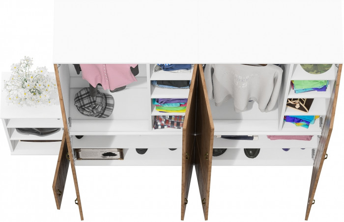 Лидер-8 Шкаф МД 20Б + Шкаф МД 20Б + Тумба МД 3.19, белый шагрень/крафт золото