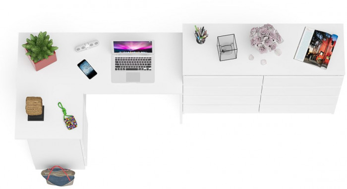 Мори компьютерный стол МС-16 левый + Комод МК1200.8, белый