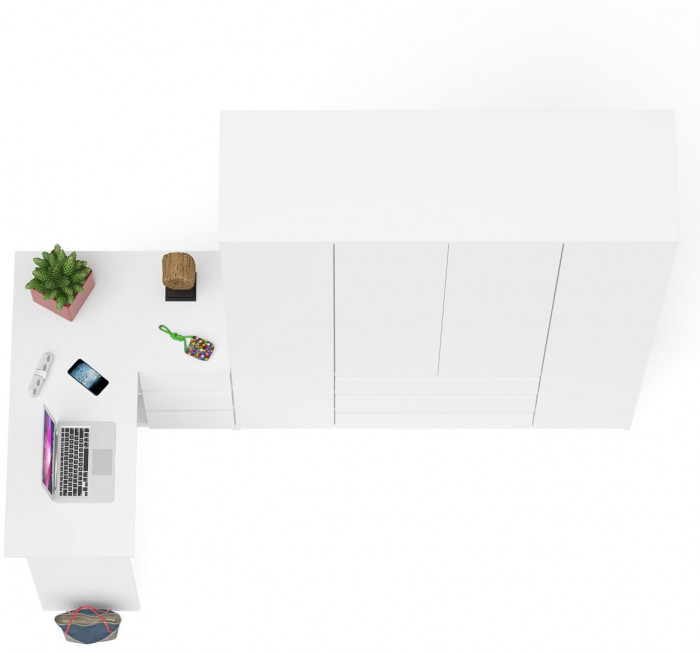 Мори компьютерный стол МС-16 правый + Шкаф МШ1600.1, белый