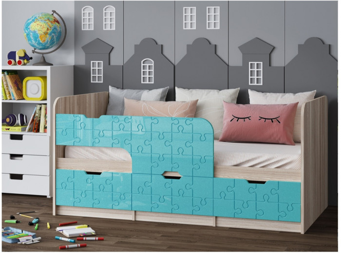 Детская кровать Юниор-9, 80х160 (Лайм глянец, Ясень шимо светлый)