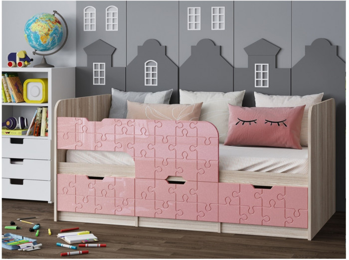 Детская кровать Юниор-9, 80х160 (Лайм глянец, Ясень шимо светлый)