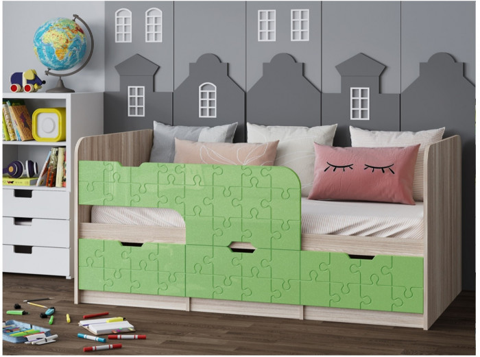 Детская кровать Юниор-9, 80х160 (Лайм глянец, Ясень шимо светлый)