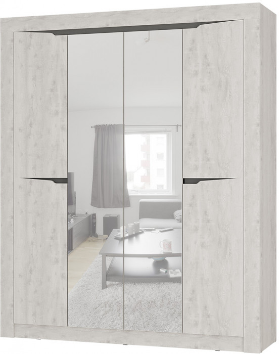 Шкаф четырехстворчатый Леонардо ШК-14, Бетон пайн светлый, Графит