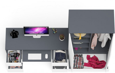 Мори Стол компьютерный МС-2 + Шкаф МШ900.1, цвет графит/белый, ШхГхВ 225,8х50,4х179,6 см., универсальная сборка