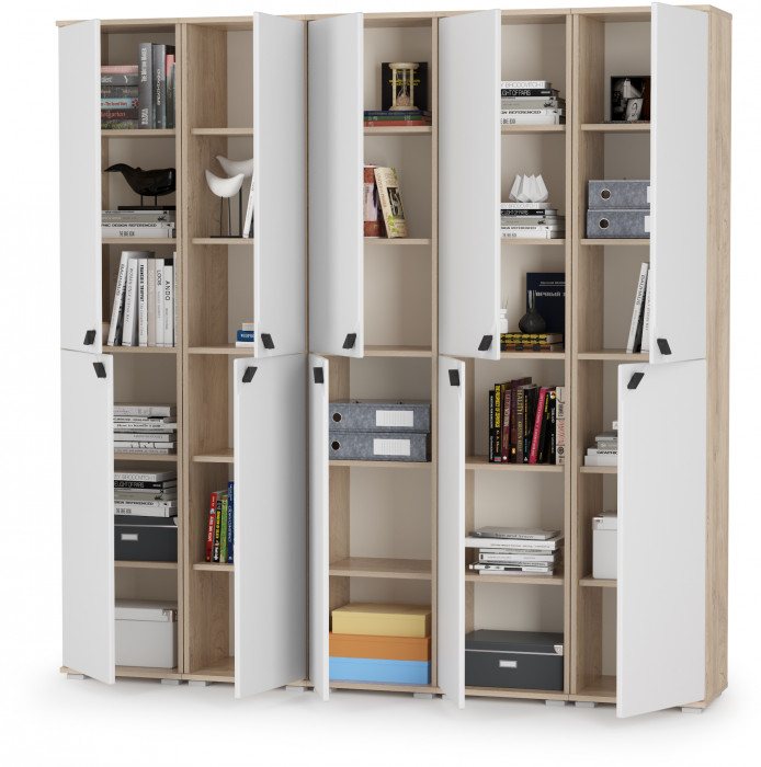 КР100 Бостон № 50, цвет дуб эндгрейн элегантный/фасады МДФ милк рикамо софт, 13.154+13.154+13.154+13.154+13.154, ШхГхВ 193х35,1х194,4 см., ун. сборка