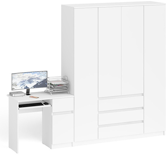 Мори компьютерный стол МС-1 правый + Шкаф МШ1600.1, белый