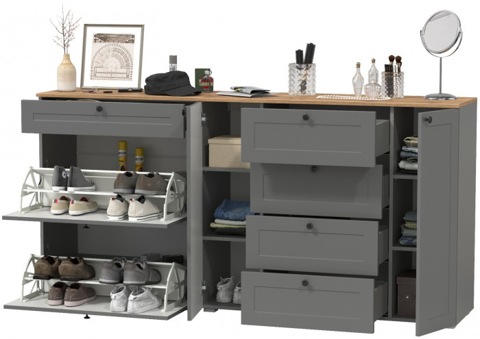 Остин 16.221 Комод + 16.121 Тумба для обуви, серый графит/дуб крафт золотой