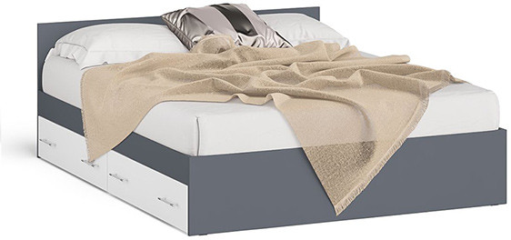 Мори Кровать с ящиками 1600, графит/белый